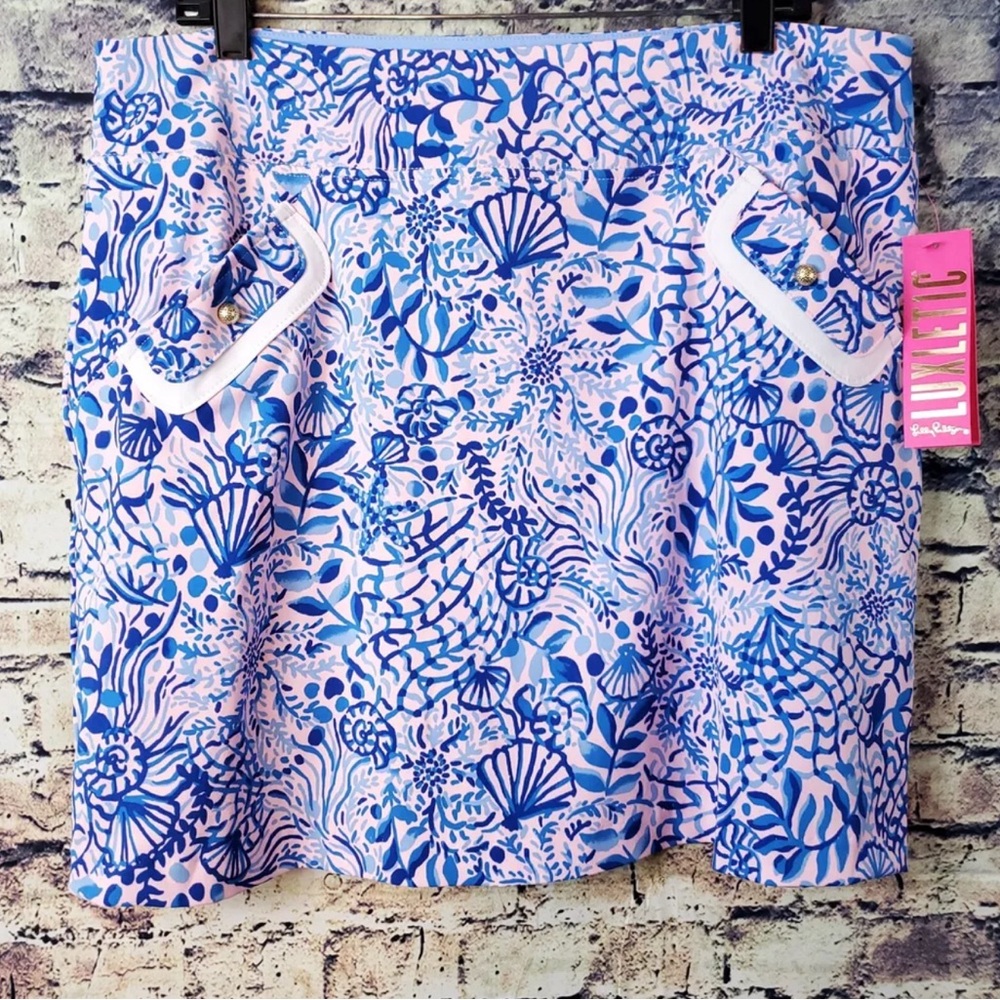 Lilly Pulitzer Luxletic Pink Blue Pocketed UPF 50+ Golf Tennis Skort Size 16